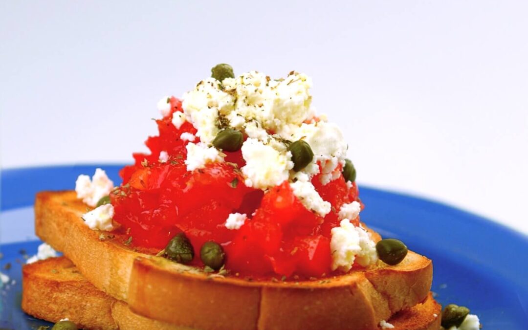Baked bread with feta cheese and tomatoes
